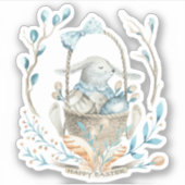 キュートなイースターバニーの春の花バスケット シール (正面)