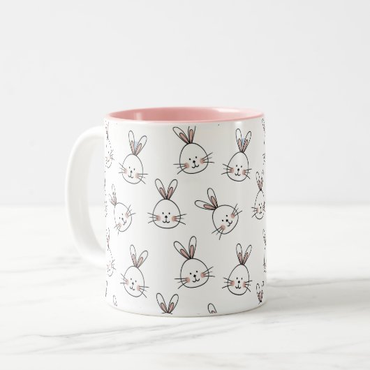 キュートなイースターバニーオンホワイト ツートーンマグカップ (正面左)