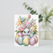 キュートなイースターバニーカラフル卵と花 シーズンポストカード (スタンド正面)