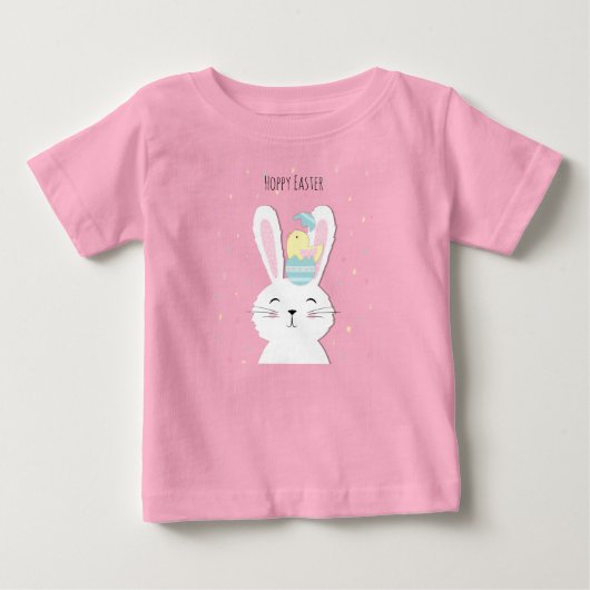 キュートなイースターバニーピンクの背景 ベビーTシャツ (正面)