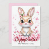 キュートなイースターバニーピンクの花 シーズンカード (正面/裏面)