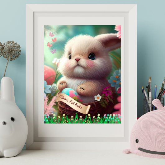 キュートなイースターバニーラビットパーソナライズされたアート ポスター