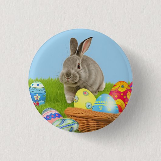 キュートなイースターバニー前向きムボタン 缶バッジ (正面)