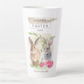 キュートなイースターバニー |ハッピーイースター水彩アート カフェラテマグ (正面)