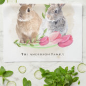 キュートなイースターバニー |ハッピーイースター水彩アート キッチンタオル (折り畳み)