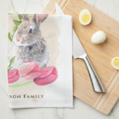 キュートなイースターバニー |ハッピーイースター水彩アート キッチンタオル (四つ折り)