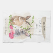 キュートなイースターバニー |ハッピーイースター水彩アート キッチンタオル (横)