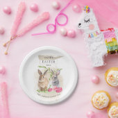 キュートなイースターバニー |ハッピーイースター水彩アート ペーパープレート (パーティー)