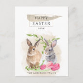 キュートなイースターバニー |ハッピーイースター水彩アート ポストカード (正面)