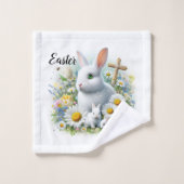 キュートなイースターバニー、ワイルドフラワーとクロス バスタオルセット (ウォッシュタオル)