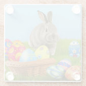 キュートなイースター前向きバニームードグラス海岸 ガラスコースター (裏面)