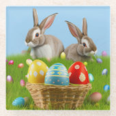 キュートなイースター前向きバニー ガラスコースター (正面)