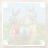 キュートなイースター前向きバニー ガラスコースター (裏面)
