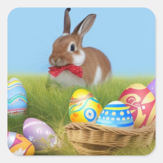 キュートなイースター前向きバニー スクエアシール (正面)