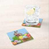 キュートなイースター前向きバニー スクエアペーパーコースター (インサイチュ)