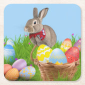 キュートなイースター前向きバニー スクエアペーパーコースター (正面)