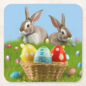 キュートなイースター前向きバニー スクエアペーパーコースター (正面)