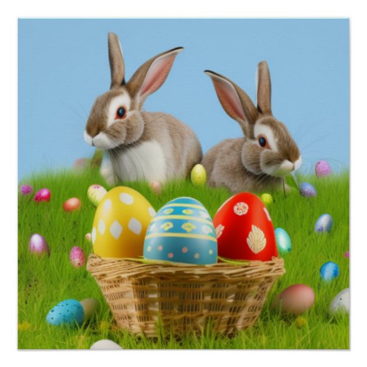 キュートなイースター前向きバニー ポスター (正面)