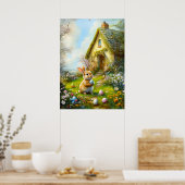 キュートなイースター絵を描バニーのウォールアート ポスター (キッチン)