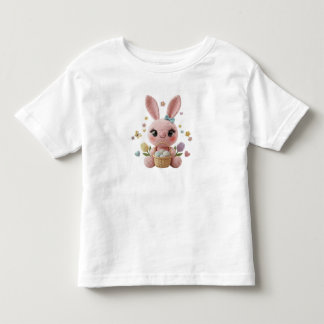 キュートなイースター・バニーのかぎ針編み風パステル・スプリングアート トドラーTシャツ