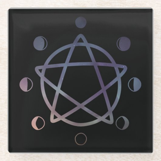 キュートなウィッカペンタグラムとムーンフェイズガラスコースター ガラスコースター (正面)