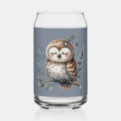 キュートなウオーターカラーフクロウとフローラウッドランドスタイル ガラス缶 (正面)