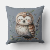キュートなウオーターカラーフクロウとフローラウッドランドスタイル クッション (裏面)