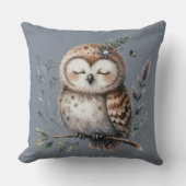 キュートなウオーターカラーフクロウとフローラウッドランドスタイル クッション (正面)