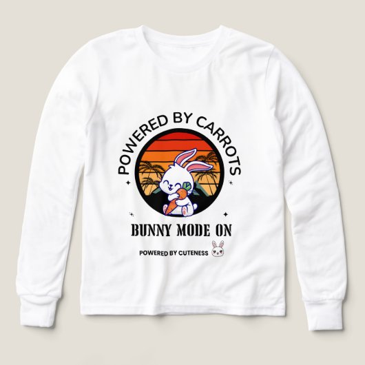 キュートなウサギがニンジンを抱えるレトロサンセットTシャツ (デザイン正面)