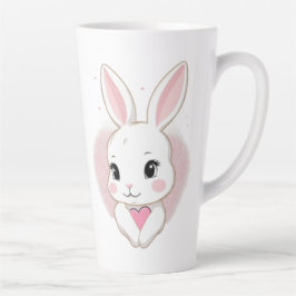 キュートなウサギがハートを持つ | ロマンティックなデザイン カフェラテマグ