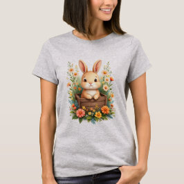 キュートなウサギのフラワーガーデン水彩Tシャツ Tシャツ