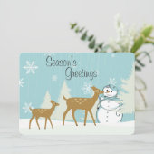 キュートなウッドランドディアーと雪だるまクリスマス シーズンカード (スタンド正面)