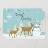 キュートなウッドランドディアーと雪だるまクリスマス シーズンカード (正面/裏面)