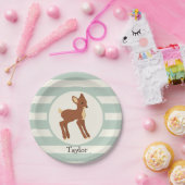 キュートなウッドランドディアー;セージ緑のストライプ ペーパープレート (パーティー)