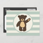 キュートなウッドランドブラウンベア;セージ緑のストライプ ポストカード (正面/裏面)