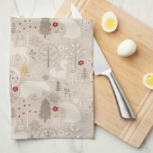 キュートなウッドランド動物の北欧パターンクリスマス キッチンタオル (四つ折り)