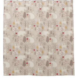 キュートなウッドランド動物の北欧パターンクリスマス シャワーカーテン