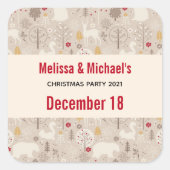 キュートなウッドランド動物の北欧パターンクリスマス スクエアシール (正面)