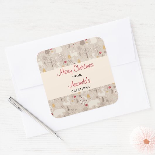 キュートなウッドランド動物の北欧パターンクリスマス スクエアシール (封筒)