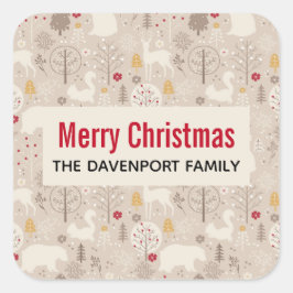 キュートなウッドランド動物の北欧パターンクリスマス スクエアシール
