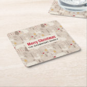 キュートなウッドランド動物の北欧パターンクリスマス スクエアペーパーコースター (アングル)