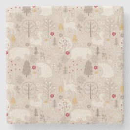 キュートなウッドランド動物の北欧パターンクリスマス ストーンコースター