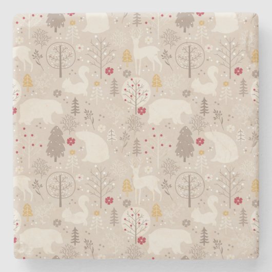 キュートなウッドランド動物の北欧パターンクリスマス ストーンコースター (正面)