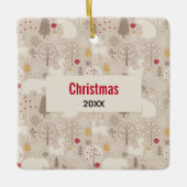 キュートなウッドランド動物の北欧パターンクリスマス セラミックオーナメント (正面)