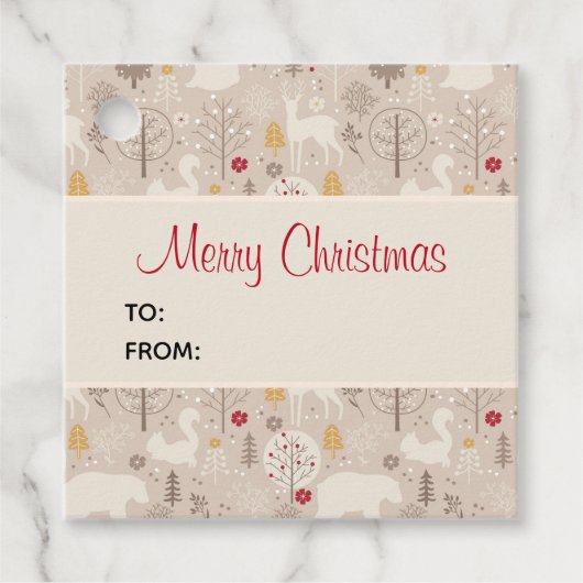 キュートなウッドランド動物の北欧パターンクリスマス フェイバータグ (正面)