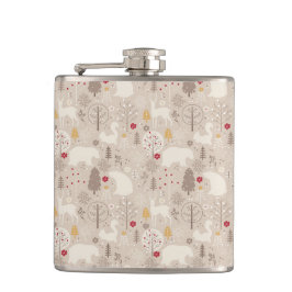 キュートなウッドランド動物の北欧パターンクリスマス フラスク