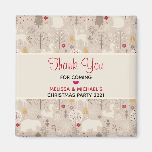 キュートなウッドランド動物の北欧パターンクリスマス マグネット (正面)