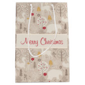 キュートなウッドランド動物の北欧パターンクリスマス ミディアムペーパーバッグ (正面)