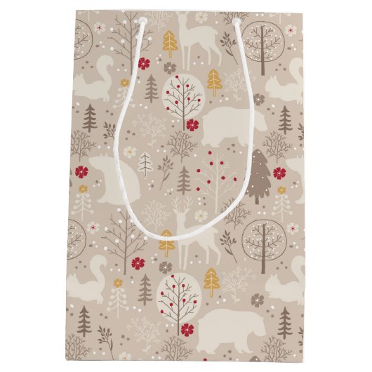 キュートなウッドランド動物の北欧パターンクリスマス ミディアムペーパーバッグ (裏面)
