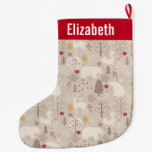 キュートなウッドランド動物の北欧パターンクリスマス ラージクリスマスストッキング (裏面)